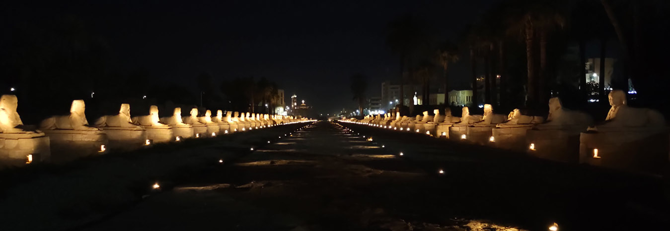 The ancient Avenue of Sphinxes (Rams Road) connecting Luxor and Karnak Temples.