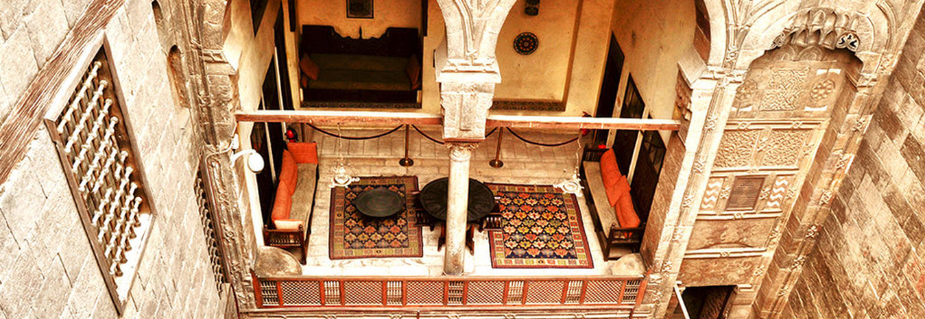 Traditional Islamic architecture and domestic artifacts inside the Gayer-Anderson Museum, Cairo.