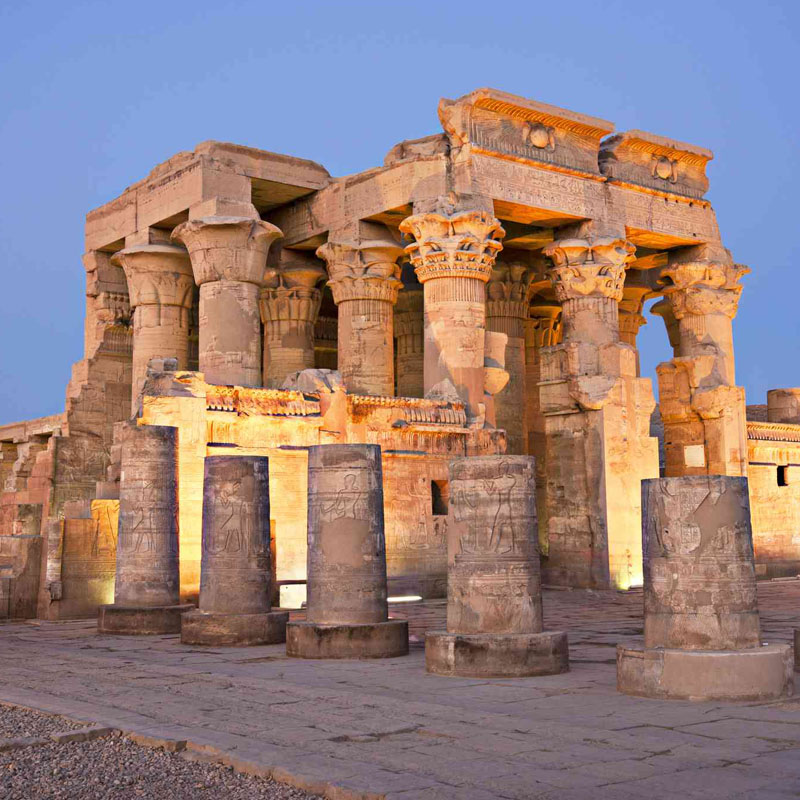 The double Temple of Kom Ombo at sunset, a highlight of the 13 Days Dubai and Egypt Tour by Avatar Travel.