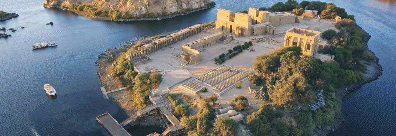 The Temple of Philae dedicated to the Goddess Isis on its island in Aswan
