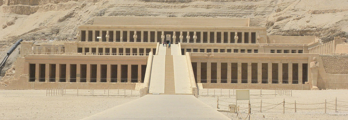 The unique terraced mortuary temple of Queen Hatshepsut set against the cliffs of Deir el-Bahari.