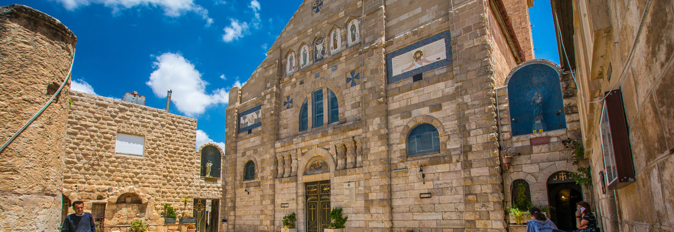 The interior of St. George Greek Orthodox Church in Madaba, home to the mosaic map