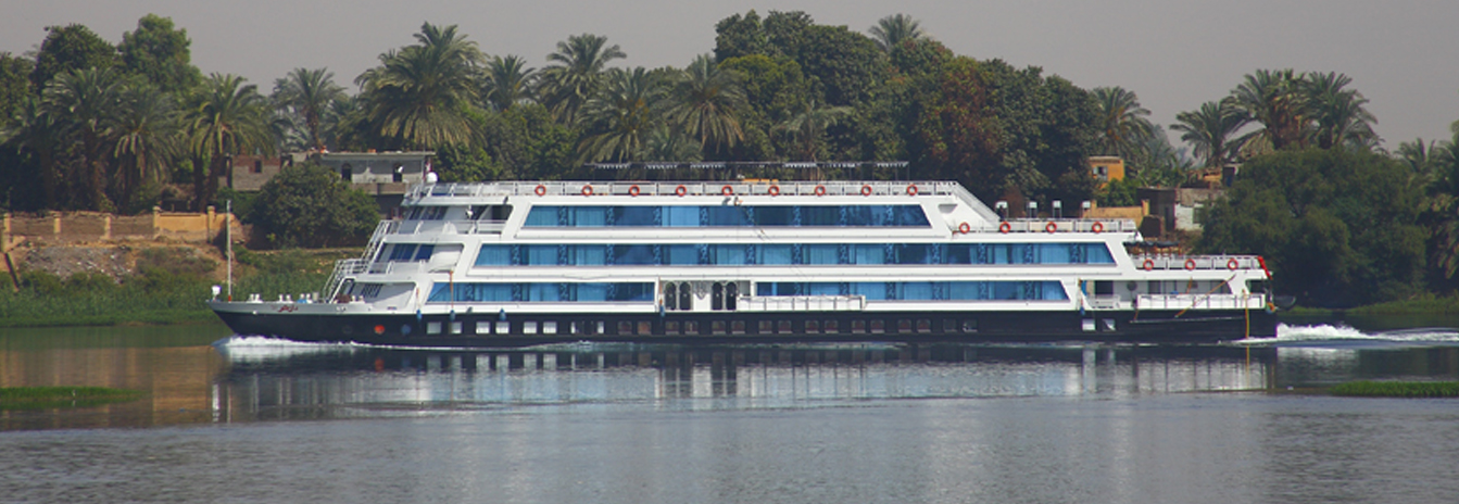 The 5-star Mövenpick MS Darakum cruise ship with Moroccan-style architecture sailing the Nile.