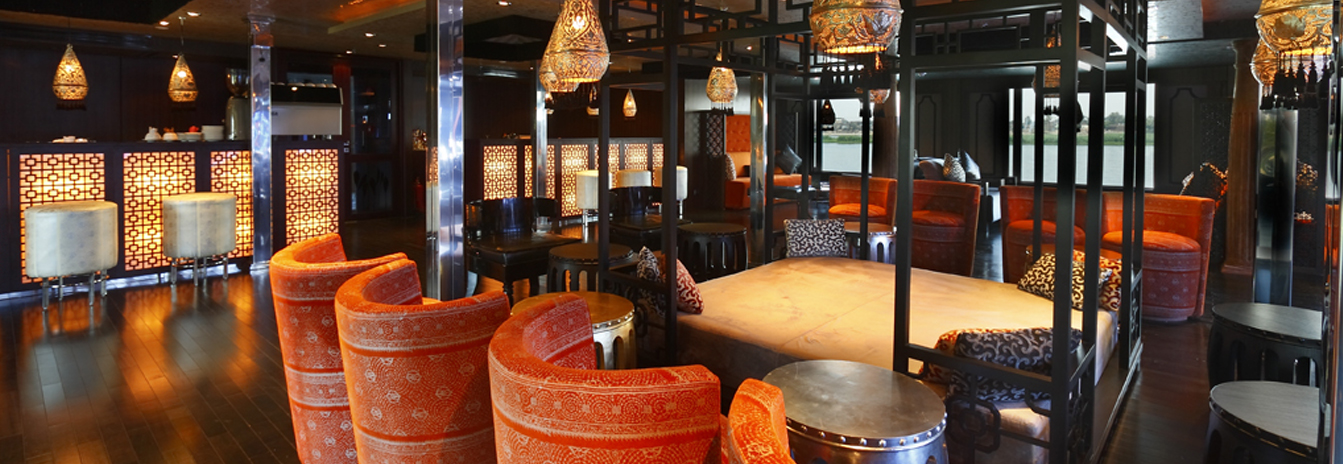 The Moroccan-themed main restaurant on the MS Darakum prepared for a 5-star international dinner.
