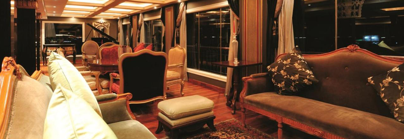 The historic 5-star Mövenpick SS Misr steamship sailing on the Nile River.