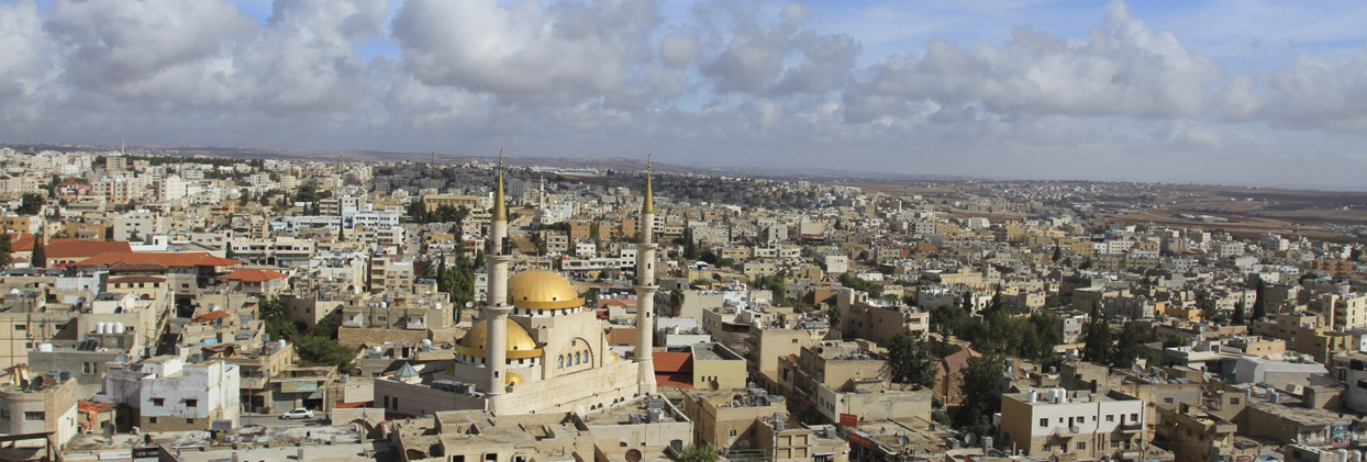 Panoramic view of the historic city of Madaba in Jordan, famous for its ancient Byzantine and Umayyad mosaics