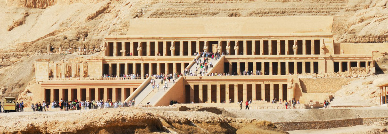 The multi-tiered colonnaded Mortuary Temple of Queen Hatshepsut at Deir el-Bahari, Luxor.